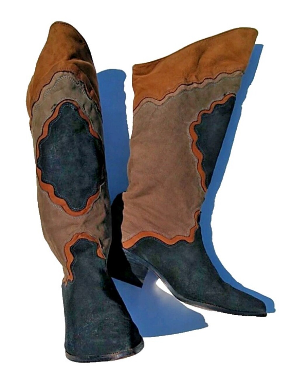 Vintage 80s ZODIAC USA Genuine Suede Leather Boots Western Cowgirl Women's 8.5